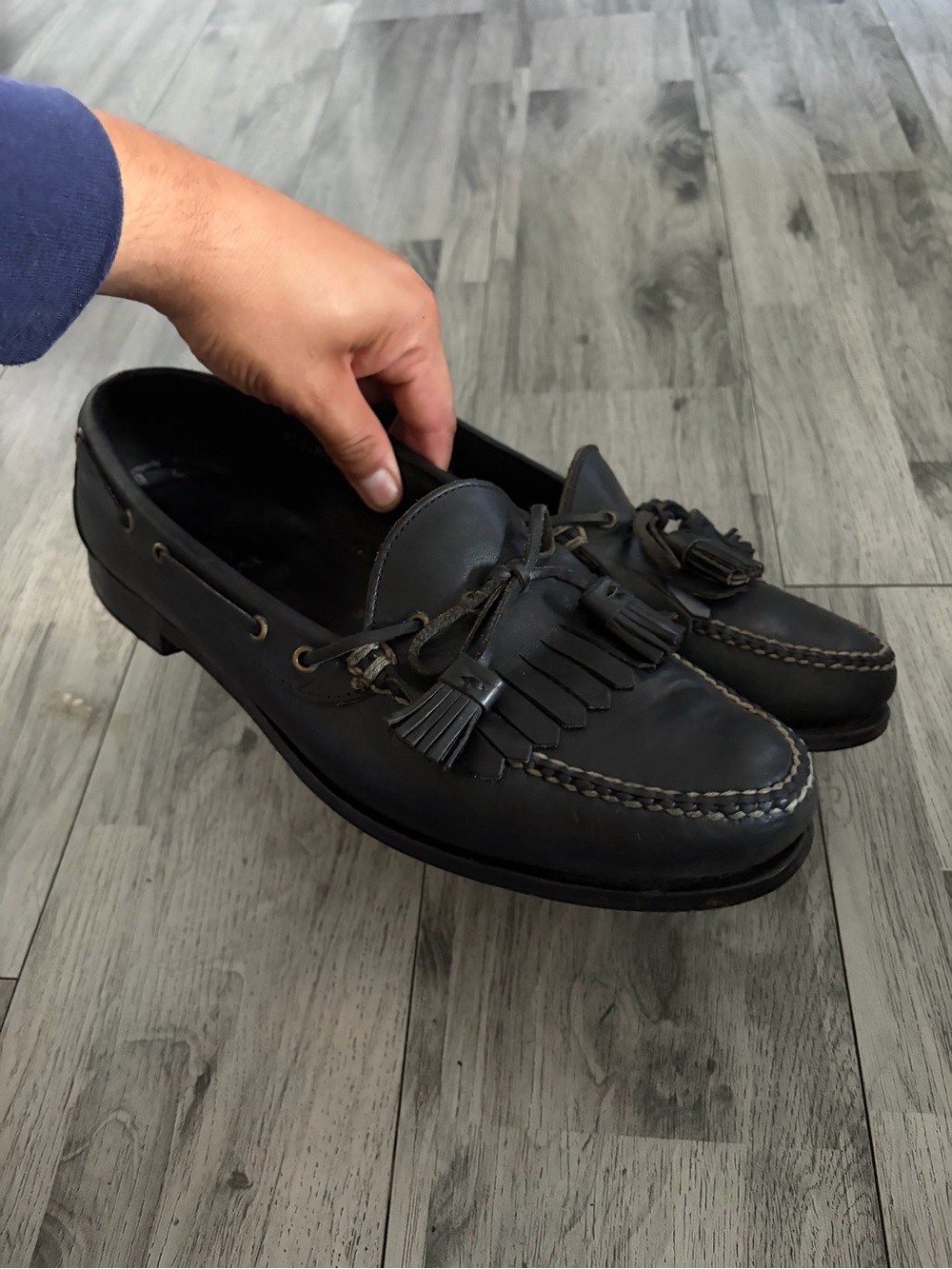 Polo Ralph Lauren Made in USA Black Leather Tassel Kiltie Boat Loafers Vintage